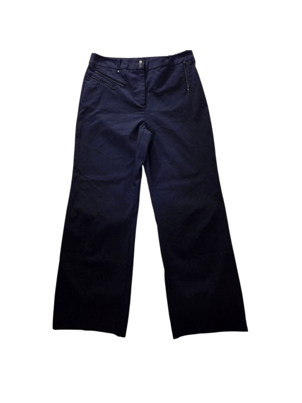 Jeanne Pierre Navy Blue Wide Leg High Rise Trousers Size 16